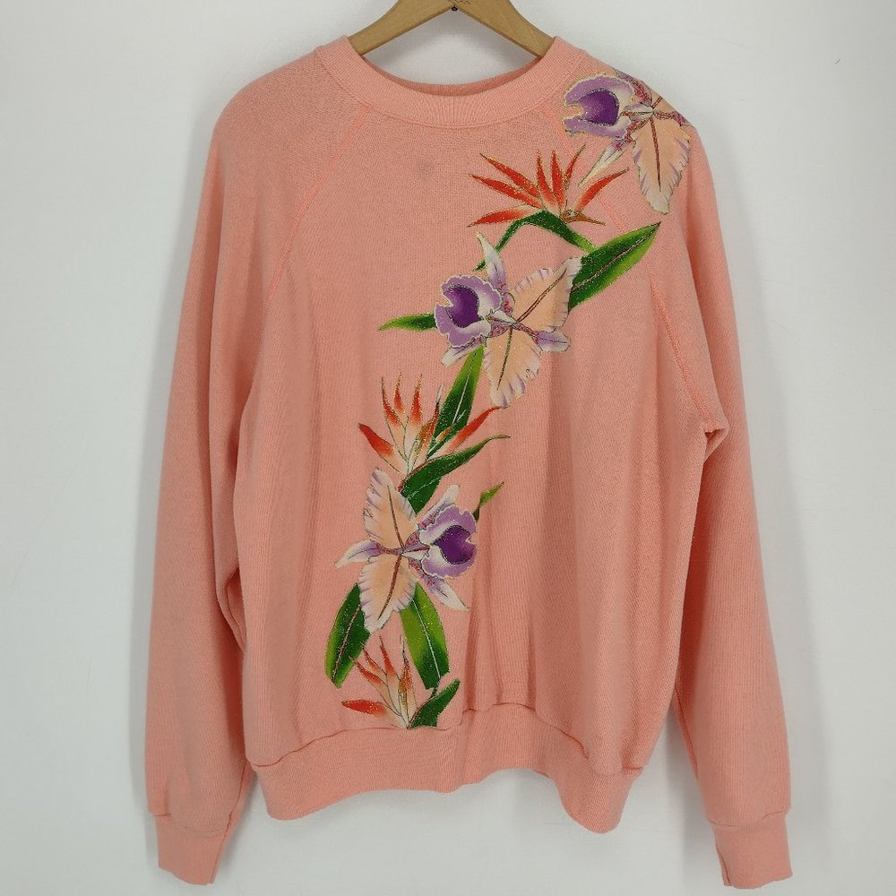 Vintage Floral Bird Of Paradise Custom Design Peachy Pink Grandma Sweatshirt